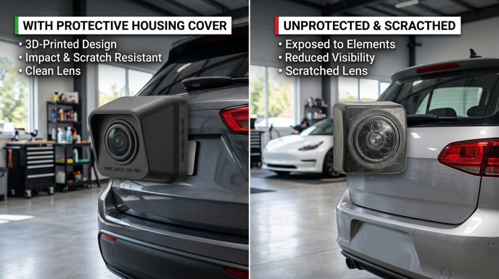 Split-screen comparison style automotive photography showing